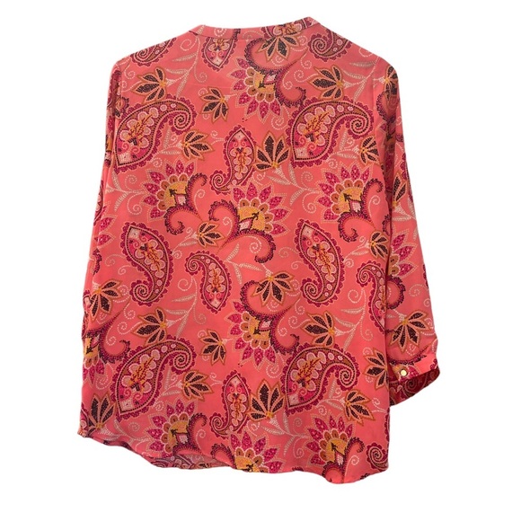 Liz Claiborne women’s paisley print pleated button‎ down 3/4 sleeve blouse large - Picture 4 of 6